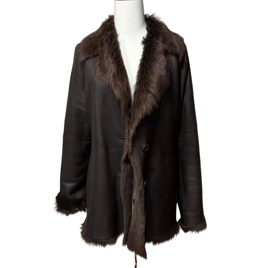 REAL SHEEPSKIN SHEARLING FUR COAT JACKET MID-LENGTH BROWN SIZE M FROM JAPAN - image 4