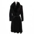 ARIANNA BABY LAMB FUR COAT FOX FUR COLLAR BELTED LONG JACKET SIZE 11 L FROM JAPAN
