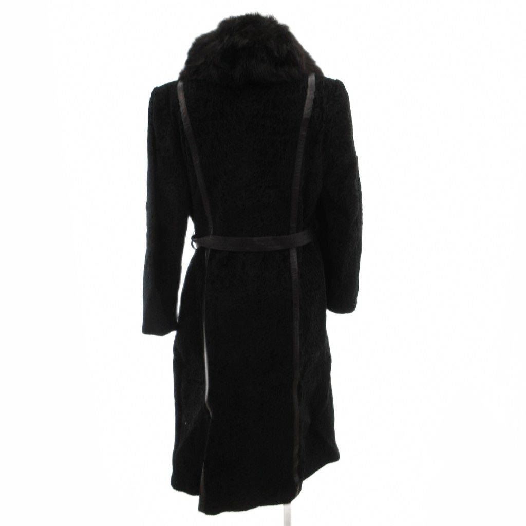 ARIANNA BABY LAMB FUR COAT FOX FUR COLLAR BELTED LONG JACKET SIZE 11 L FROM JAPAN