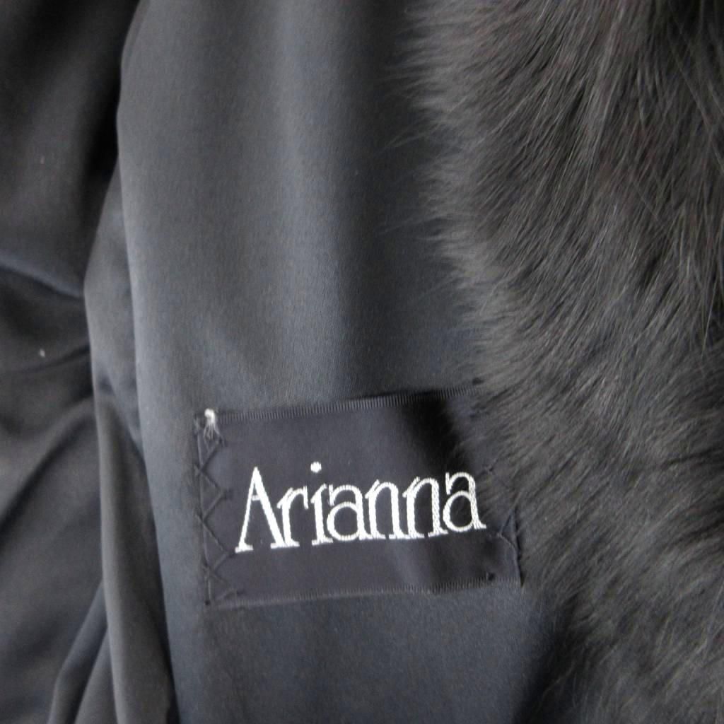 ARIANNA BABY LAMB FUR COAT FOX FUR COLLAR BELTED LONG JACKET SIZE 11 L FROM JAPAN