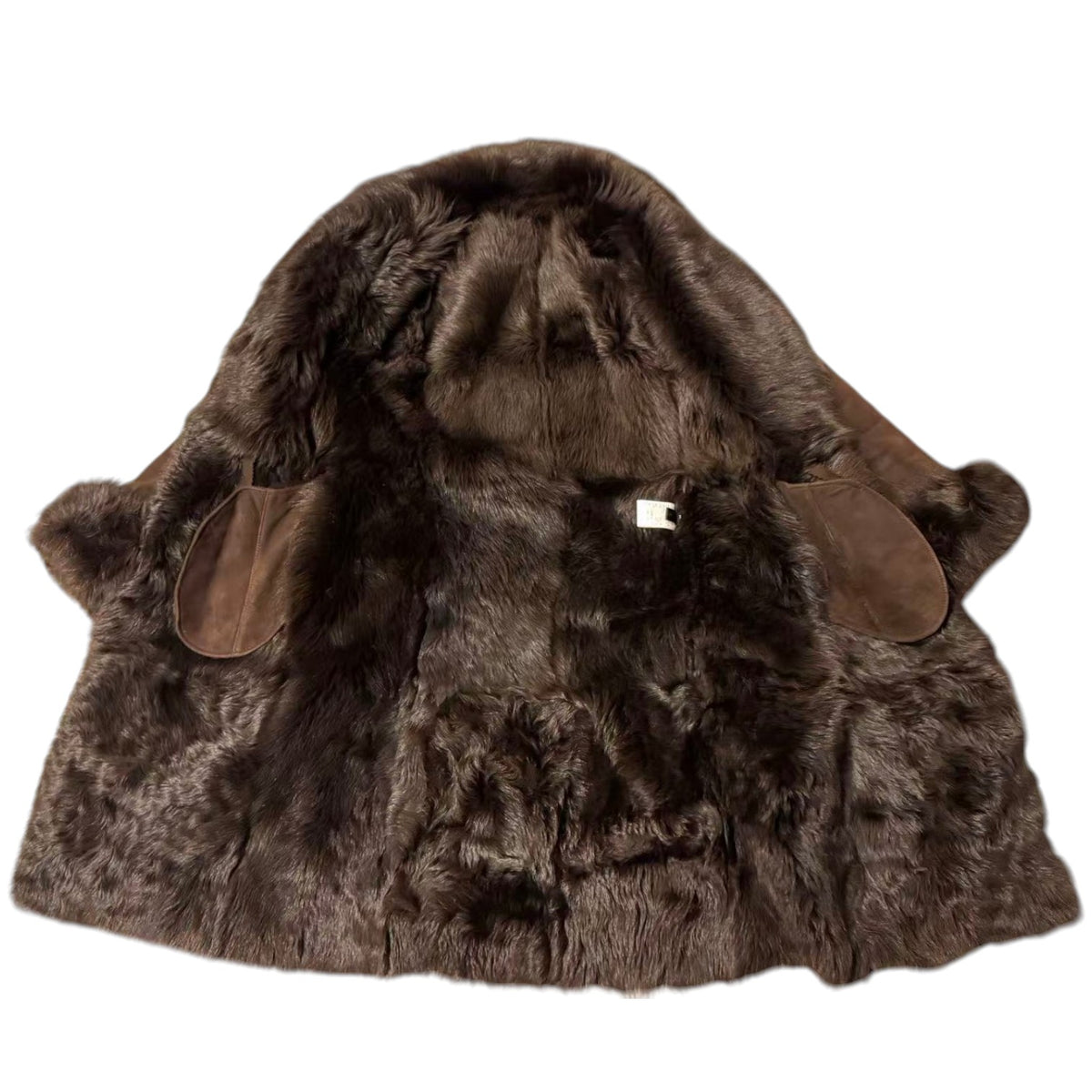 REAL SHEEPSKIN SHEARLING LEATHER COAT JACKET LONG BROWN BIG FOX FUR COLLAR WARM FROM JAPAN
