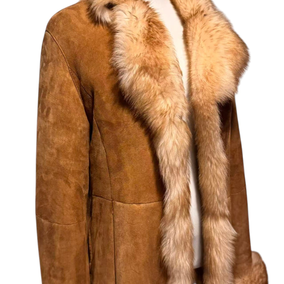 DOLCE VITA REAL SHEEPSKIN SHEARLING LEATHER COAT JACKET BIG FUR COLLAR MID-LENGTH BROWN SIZE L FROM JAPAN