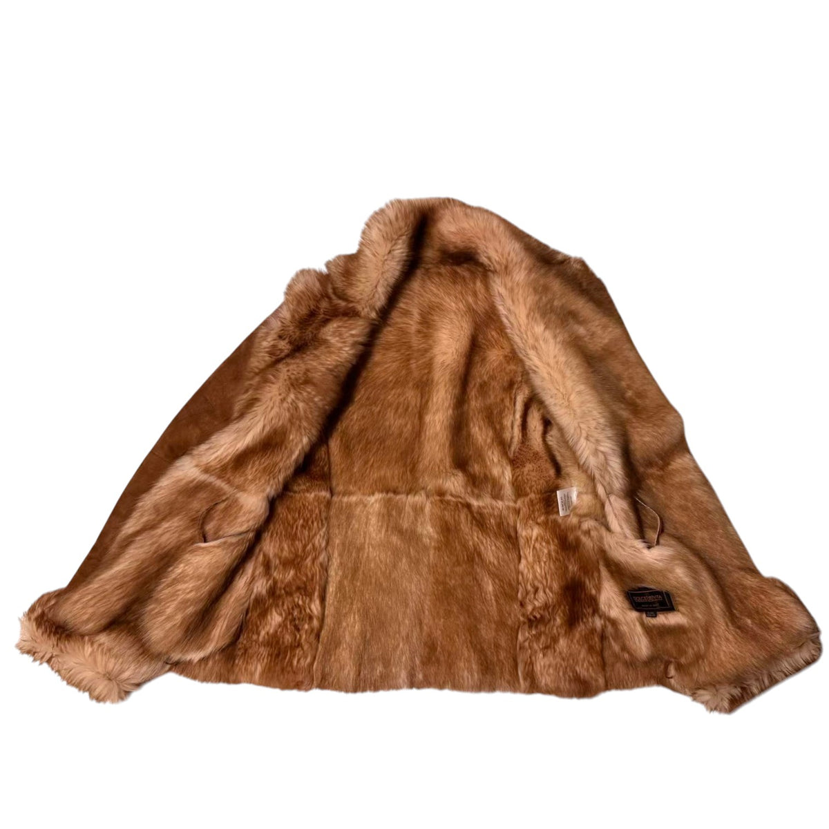DOLCE VITA REAL SHEEPSKIN SHEARLING LEATHER COAT JACKET BIG FUR COLLAR MID-LENGTH BROWN SIZE L FROM JAPAN