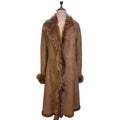 REAL SHEEPSKIN SHEARLING LEATHER COAT JACKET LONG BIG FUR COLLAR BEIGE WARM FROM JAPAN - image 1