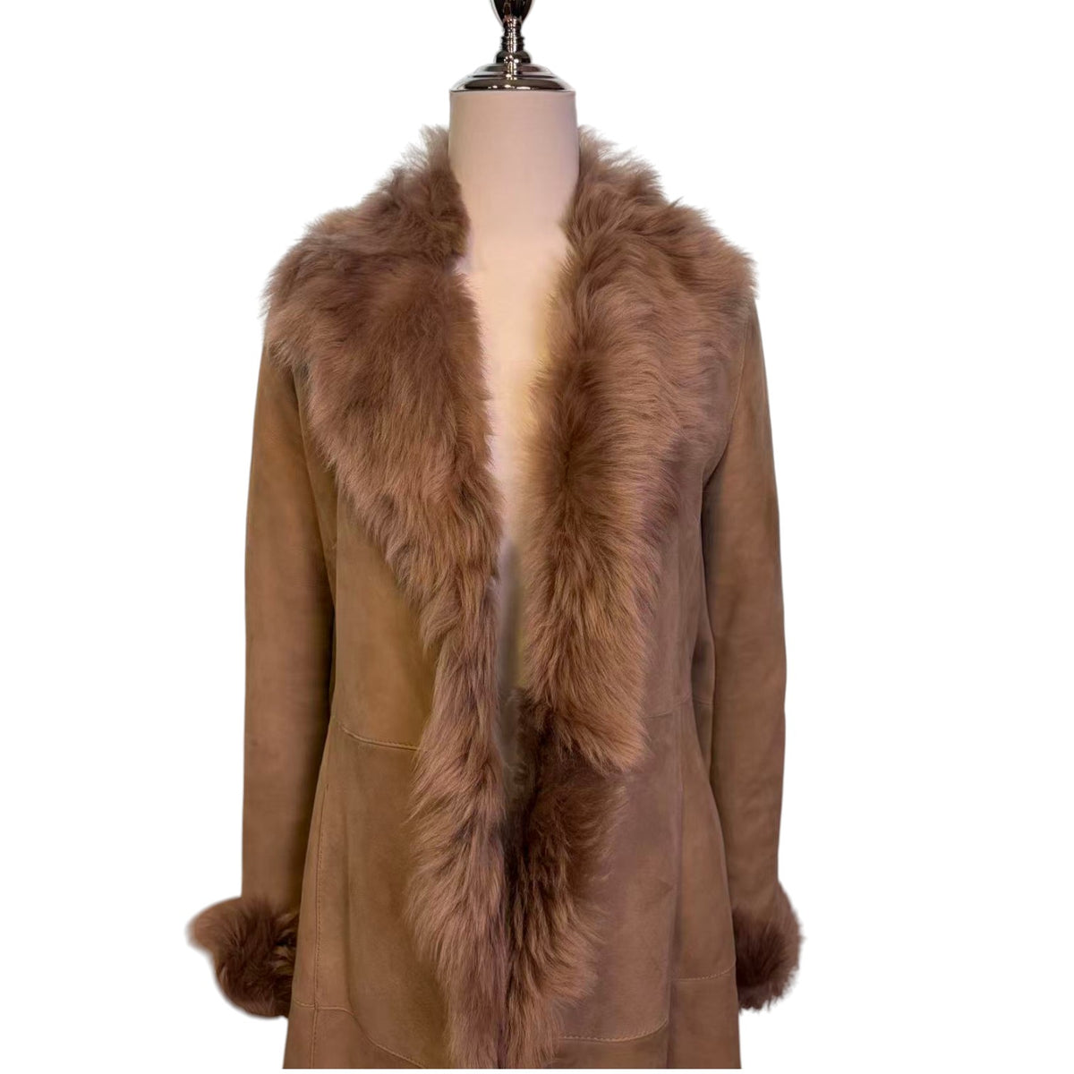 REAL SHEEPSKIN SHEARLING LEATHER COAT JACKET LONG BIG FUR COLLAR BEIGE WARM FROM JAPAN - image 3