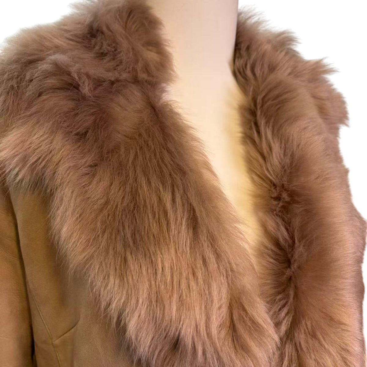 REAL SHEEPSKIN SHEARLING LEATHER COAT JACKET LONG BIG FUR COLLAR BEIGE WARM FROM JAPAN - image 5