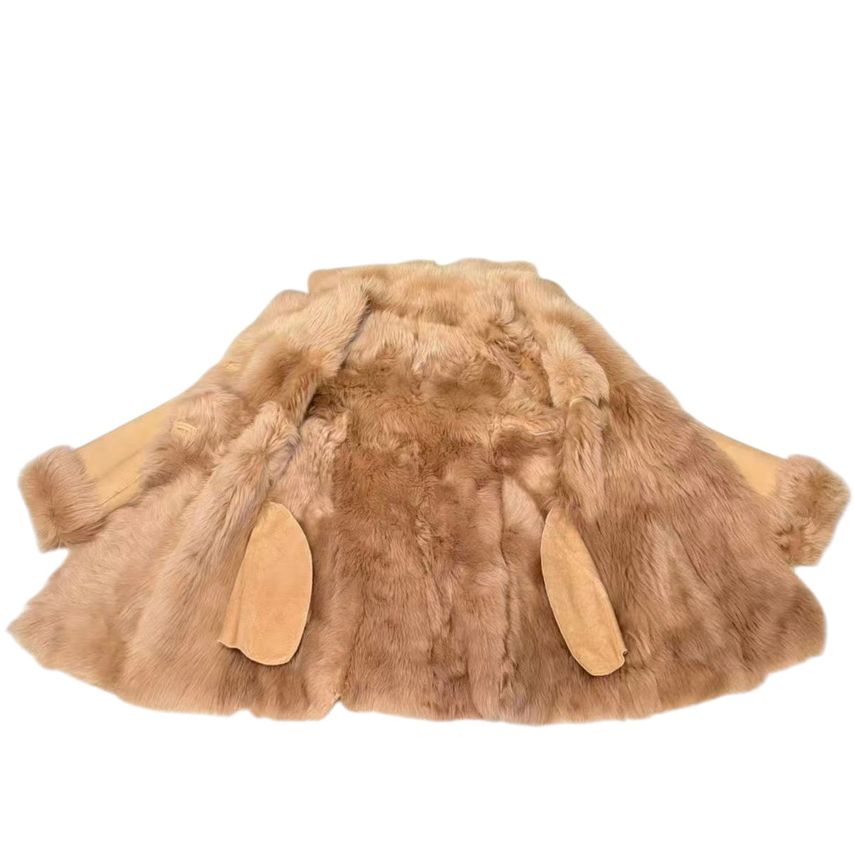 REAL SHEEPSKIN SHEARLING LEATHER COAT JACKET MID-LENGTH BIG FUR COLLAR WARM BEIGE FROM JAPAN