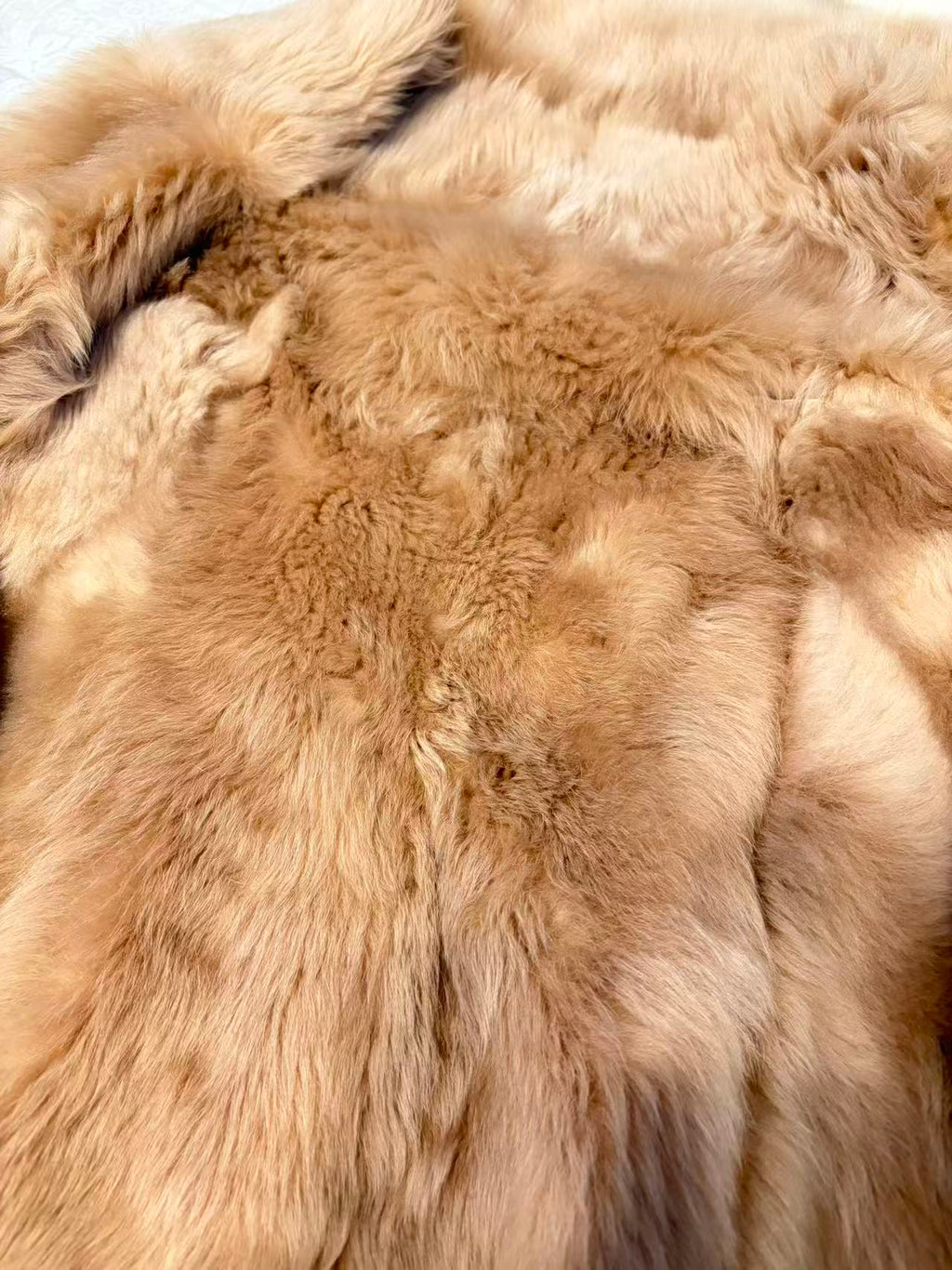 REAL SHEEPSKIN SHEARLING LEATHER COAT JACKET MID-LENGTH BIG FUR COLLAR WARM BEIGE FROM JAPAN