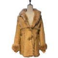 REAL SHEEPSKIN SHEARLING LEATHER COAT JACKET MID-LENGTH BIG FUR COLLAR WARM BEIGE FROM JAPAN