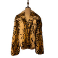 REAL RABBIT FUR SHORT COAT JACKET SNOW LEOPARD PRINT BELTED WARM FROM JAPAN