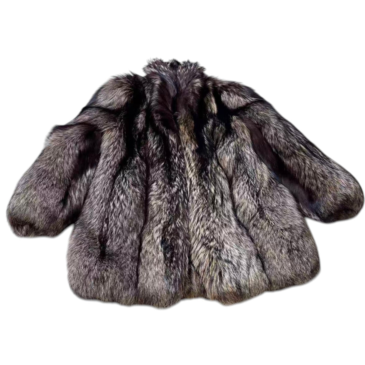 SAGA FOX SILVER FOX REAL FUR COAT JACKET VOLUMINOUS SIZE XL FROM JAPAN