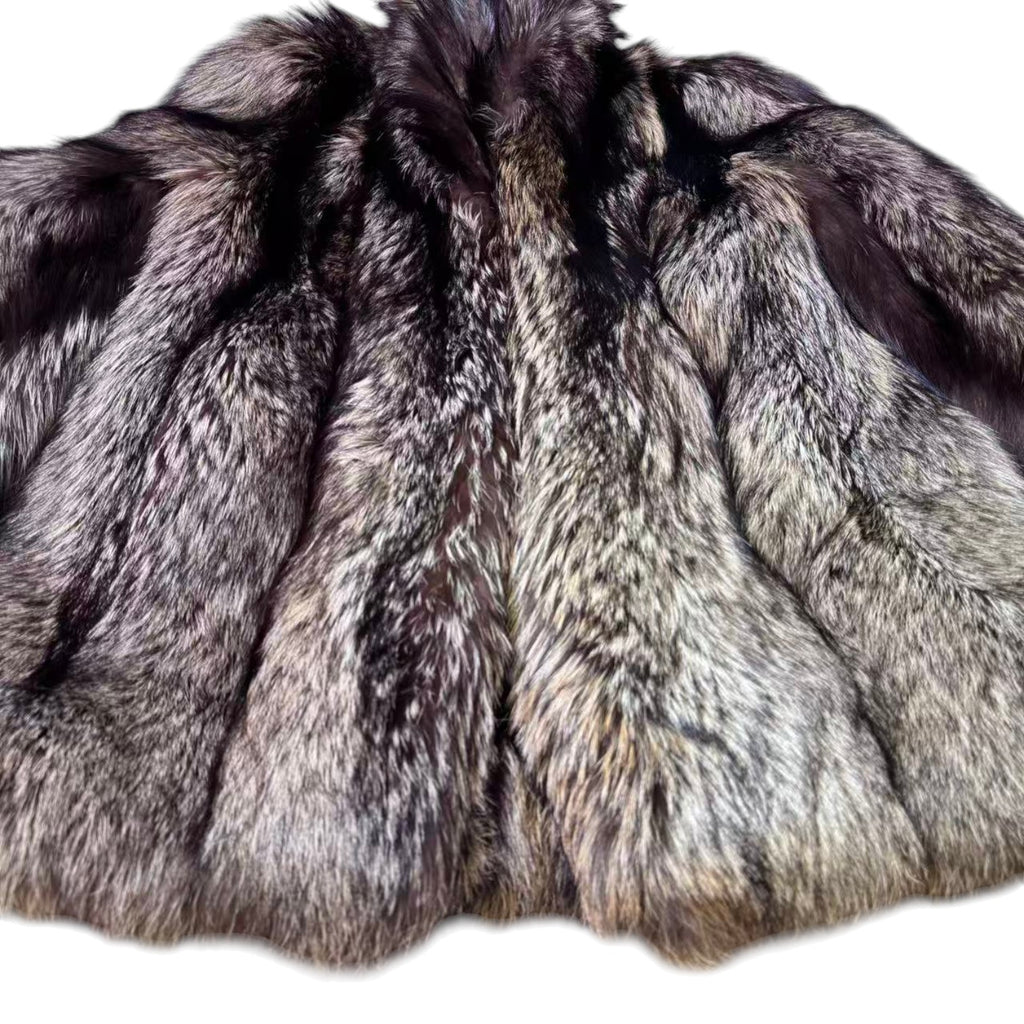 SAGA FOX SILVER FOX REAL FUR COAT JACKET VOLUMINOUS SIZE XL FROM JAPAN