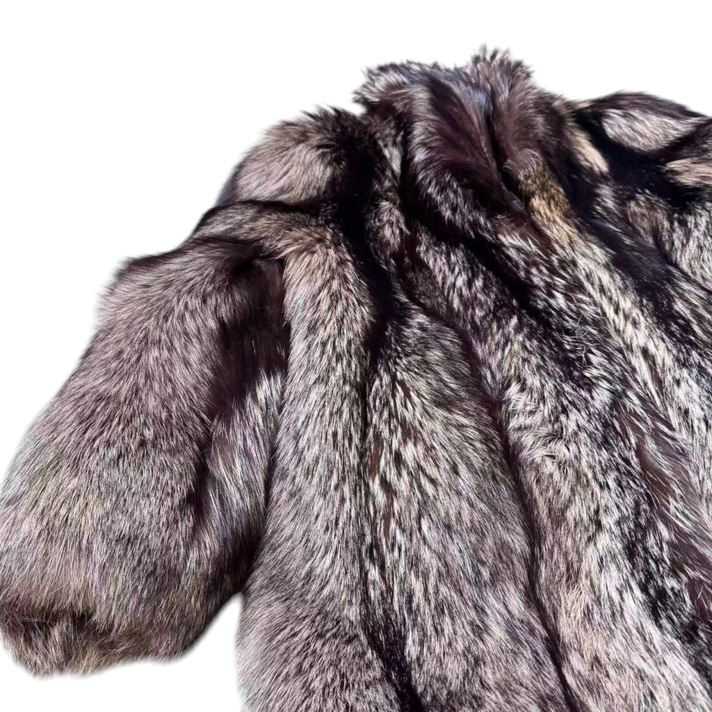SAGA FOX SILVER FOX REAL FUR COAT JACKET VOLUMINOUS SIZE XL FROM JAPAN