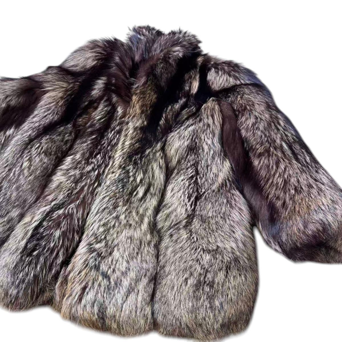 SAGA FOX SILVER FOX REAL FUR COAT JACKET VOLUMINOUS SIZE XL FROM JAPAN