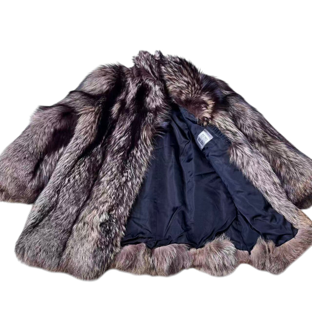 SAGA FOX SILVER FOX REAL FUR COAT JACKET VOLUMINOUS SIZE XL FROM JAPAN