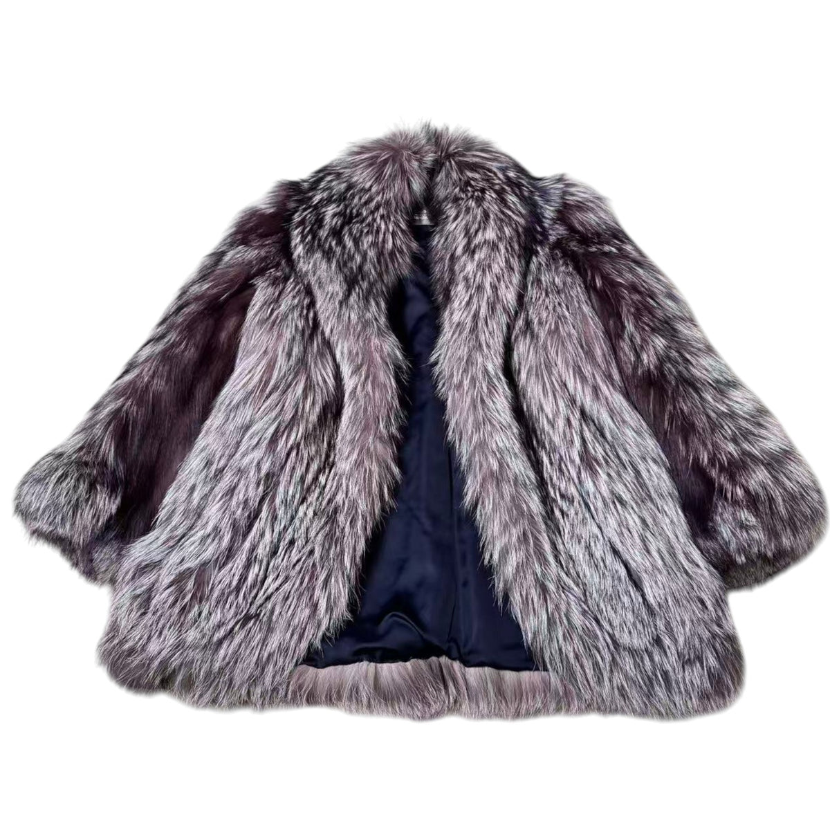 SAGA FOX SILVER FOX REAL FUR COAT JACKET VOLUMINOUS SIZE L FROM JAPAN