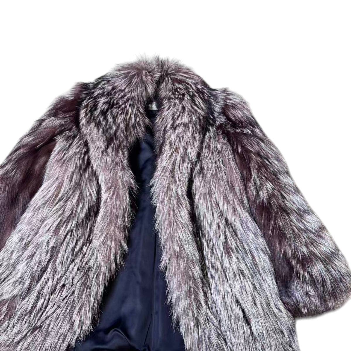 SAGA FOX SILVER FOX REAL FUR COAT JACKET VOLUMINOUS SIZE L FROM JAPAN