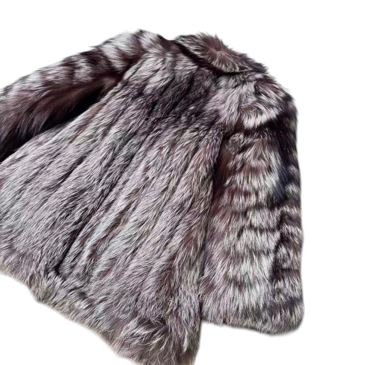 SAGA FOX SILVER FOX REAL FUR COAT JACKET VOLUMINOUS SIZE L FROM JAPAN
