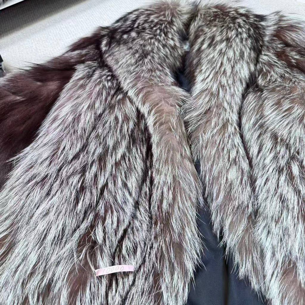 SAGA FOX SILVER FOX REAL FUR COAT JACKET VOLUMINOUS SIZE L FROM JAPAN