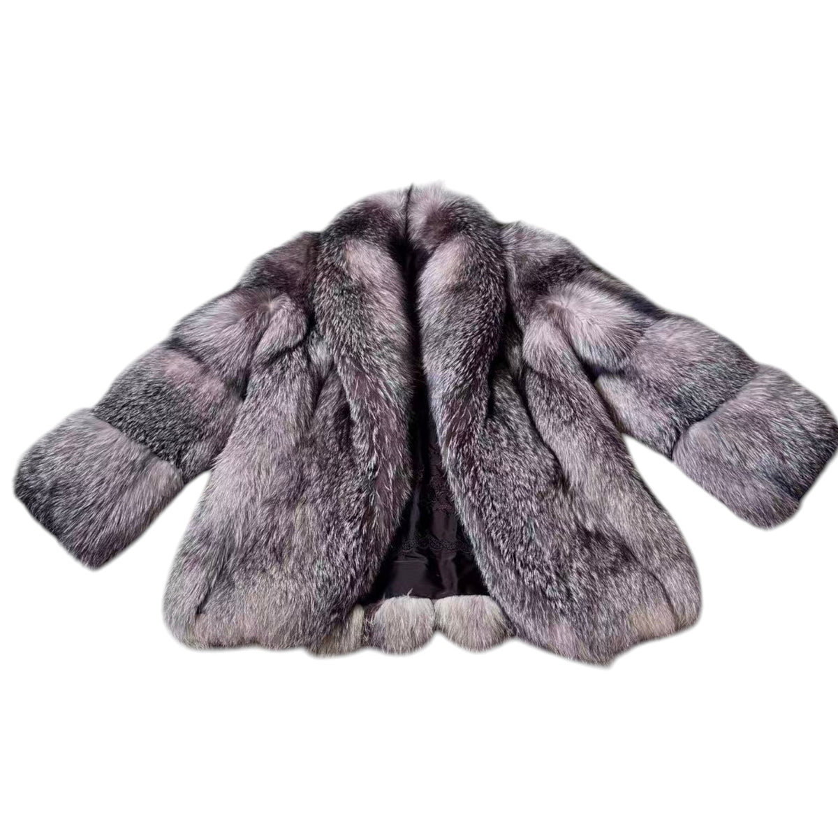 SILVER FOX REAL FUR COAT JACKET RARE DESIGN WARM SIZE M FROM JAPAN