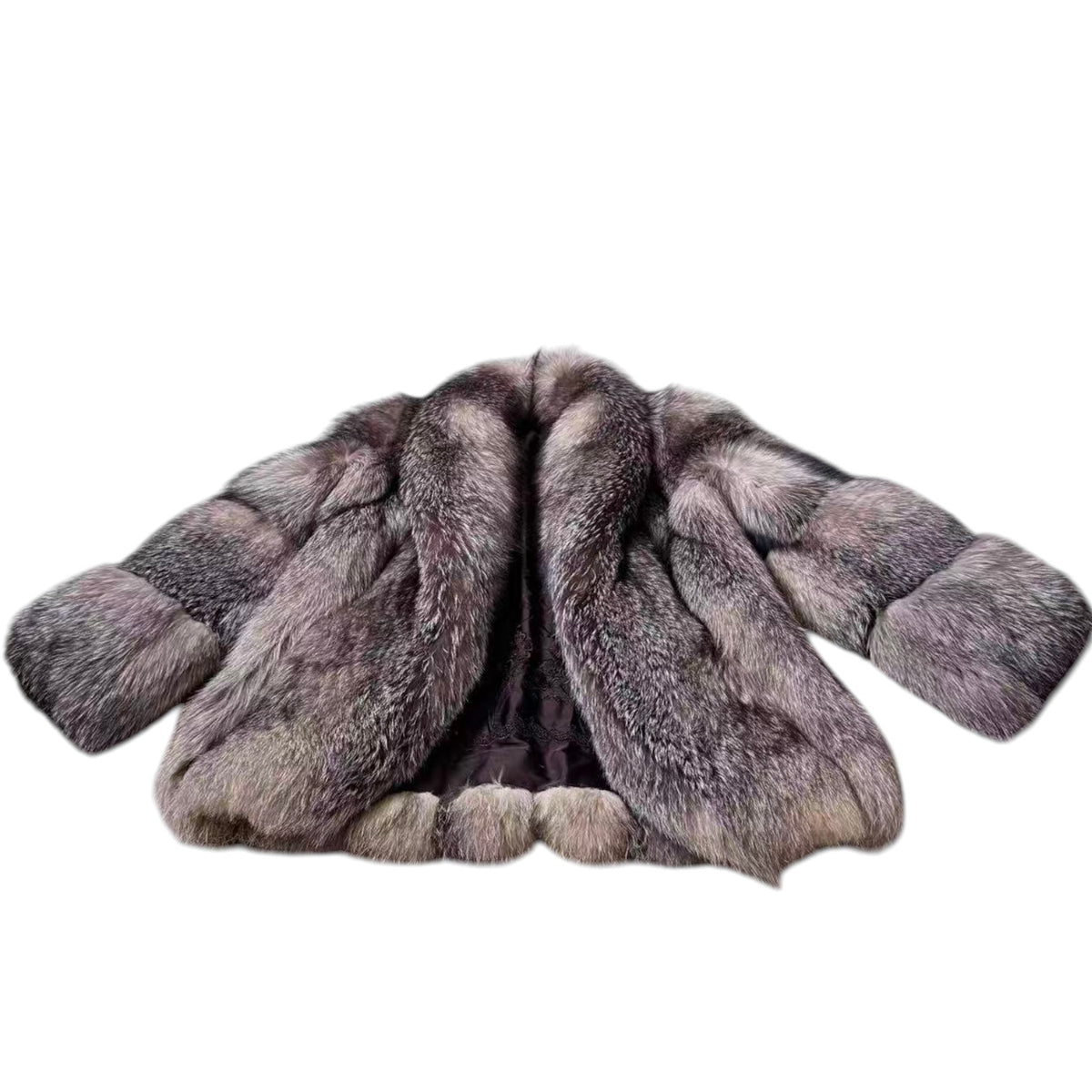SILVER FOX REAL FUR COAT JACKET RARE DESIGN WARM SIZE M FROM JAPAN