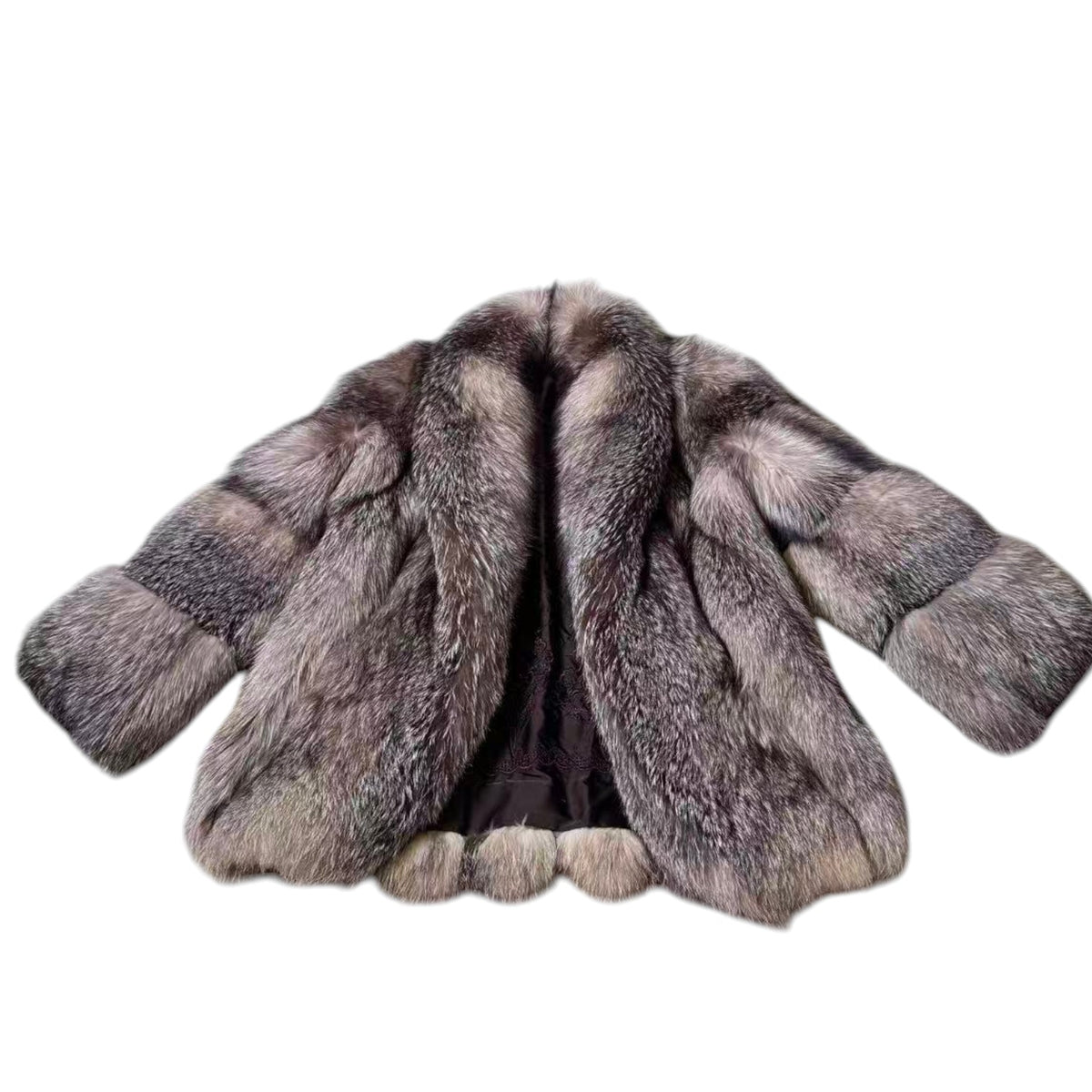 SILVER FOX REAL FUR COAT JACKET RARE DESIGN WARM SIZE M FROM JAPAN