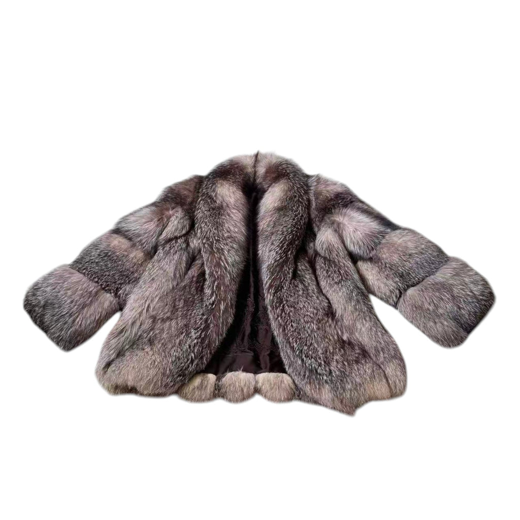 SILVER FOX REAL FUR COAT JACKET RARE DESIGN WARM SIZE M FROM JAPAN