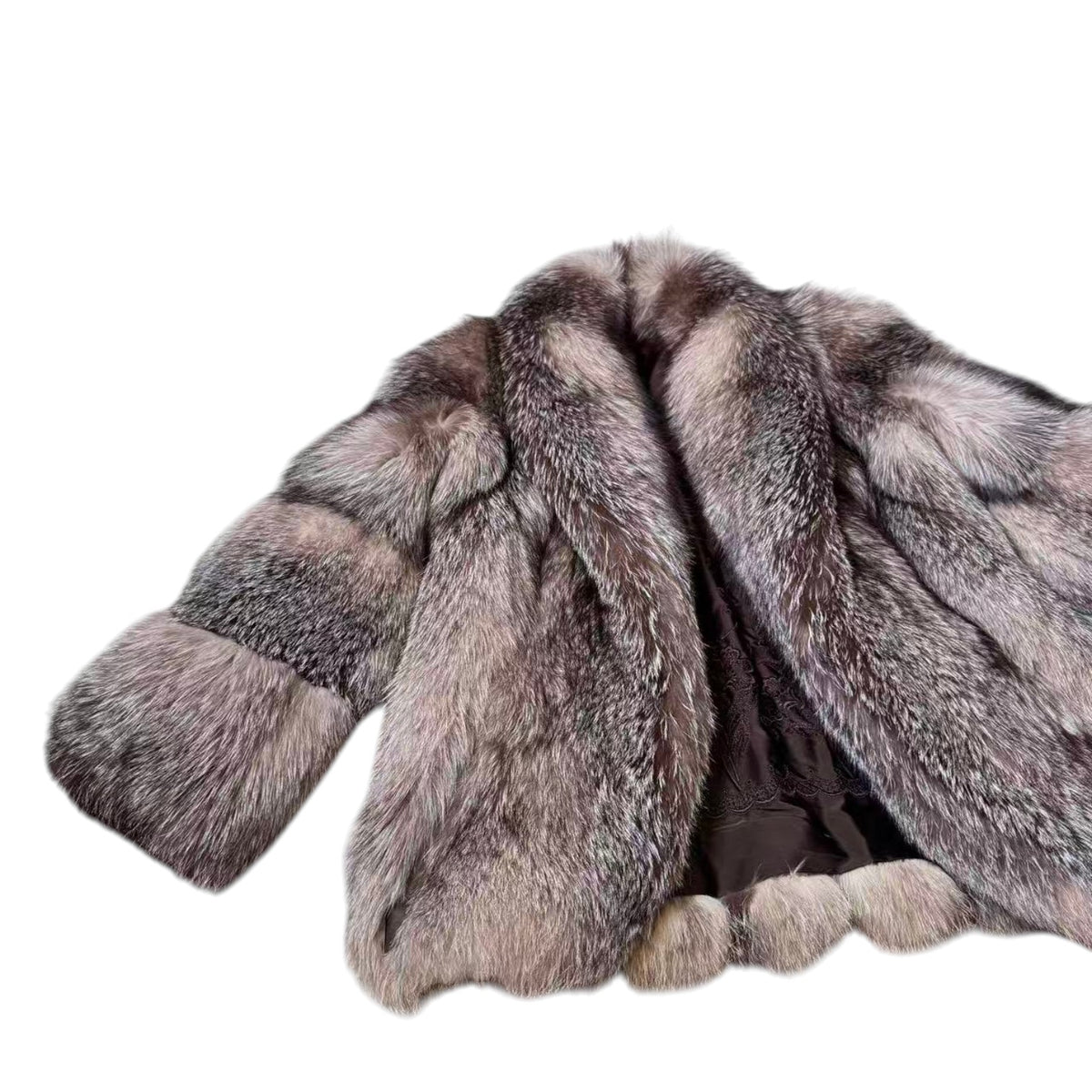 SILVER FOX REAL FUR COAT JACKET RARE DESIGN WARM SIZE M FROM JAPAN
