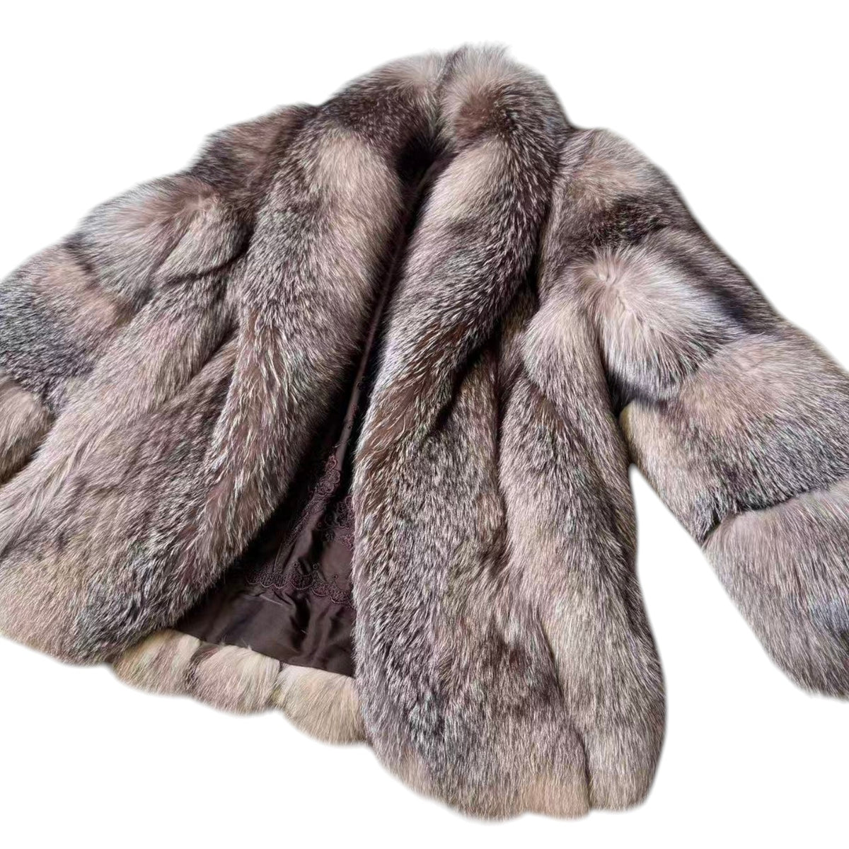 SILVER FOX REAL FUR COAT JACKET RARE DESIGN WARM SIZE M FROM JAPAN