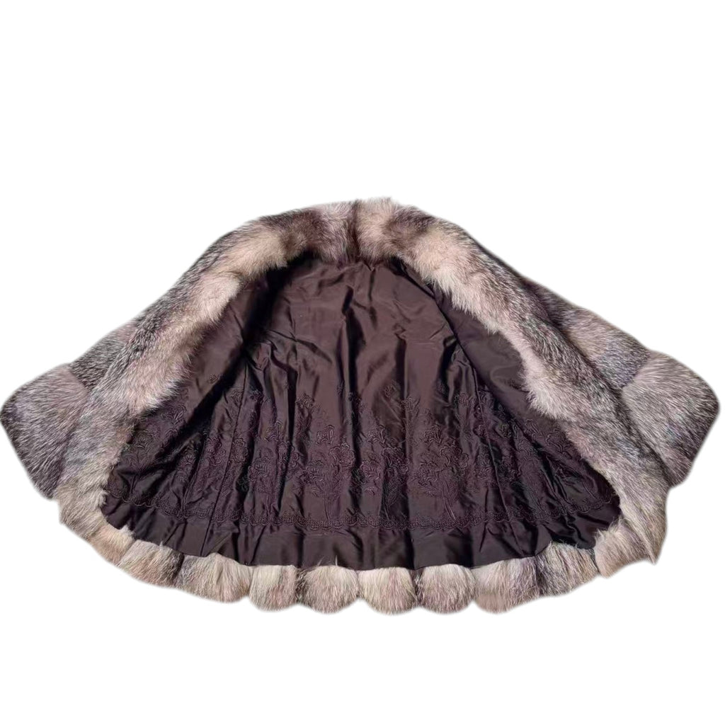 SILVER FOX REAL FUR COAT JACKET RARE DESIGN WARM SIZE M FROM JAPAN
