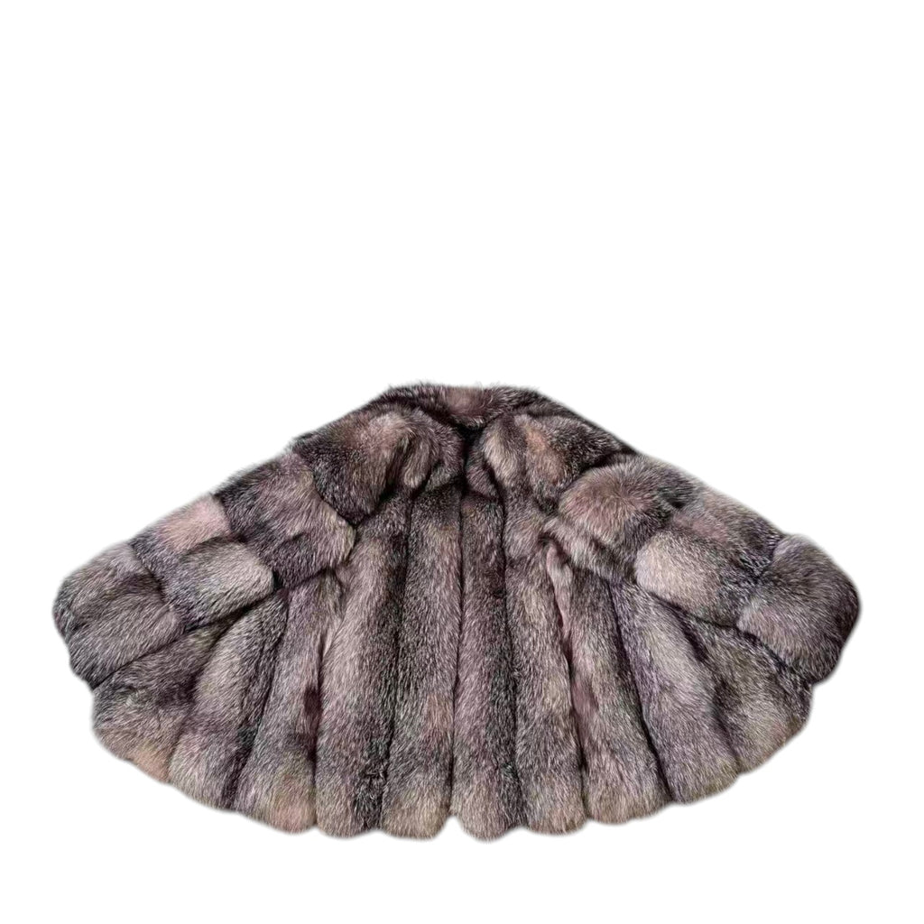 SILVER FOX REAL FUR COAT JACKET RARE DESIGN WARM SIZE M FROM JAPAN