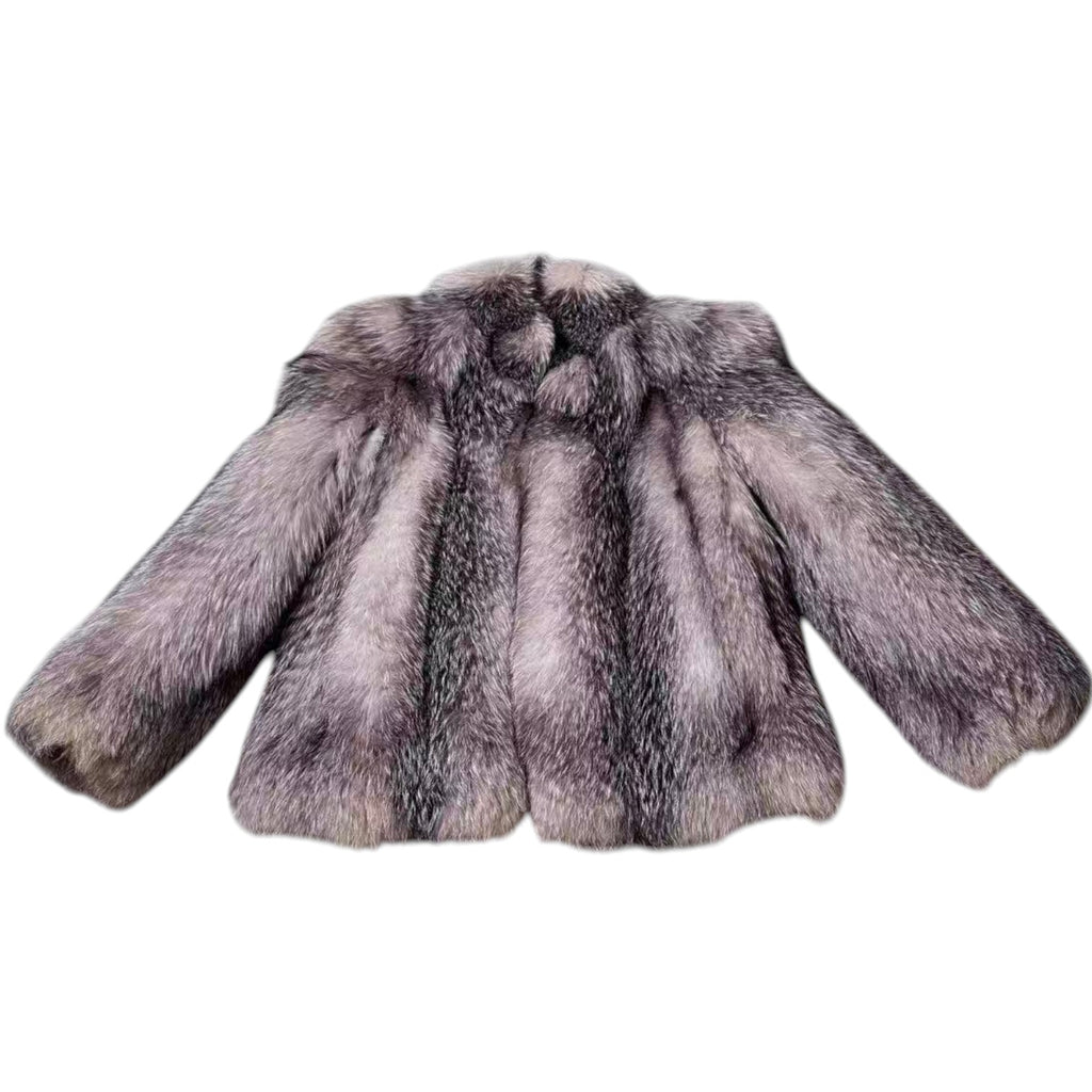 DELUXE FUR SILVER FOX REAL FUR COAT RARE DESIGN BEAUTIFUL LINING SIZE L JAPAN