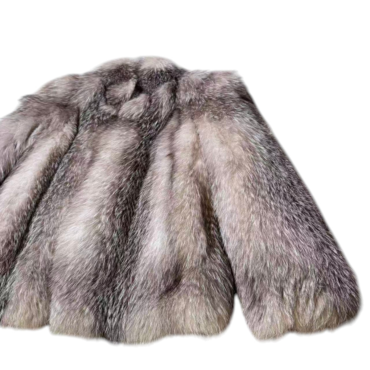 DELUXE FUR SILVER FOX REAL FUR COAT RARE DESIGN BEAUTIFUL LINING SIZE L JAPAN