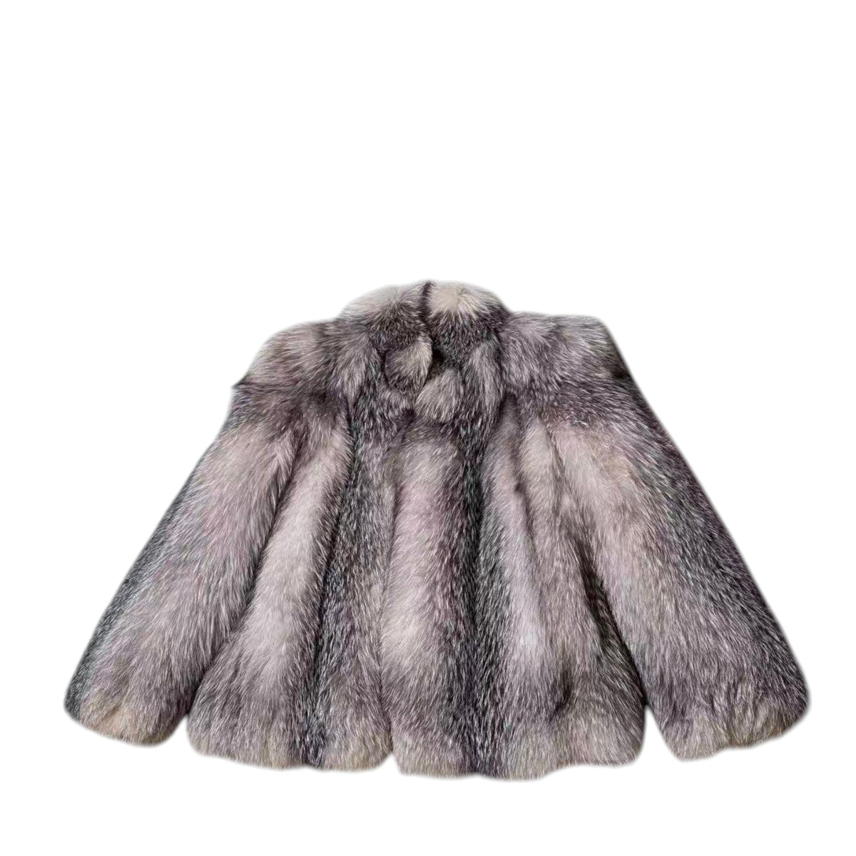 DELUXE FUR SILVER FOX REAL FUR COAT RARE DESIGN BEAUTIFUL LINING SIZE L JAPAN