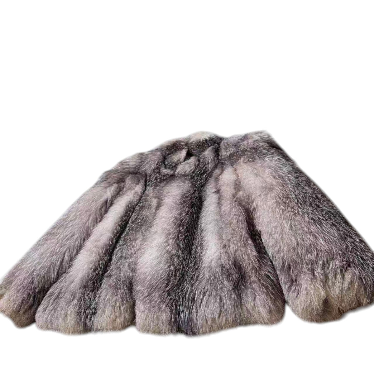 DELUXE FUR SILVER FOX REAL FUR COAT RARE DESIGN BEAUTIFUL LINING SIZE L JAPAN