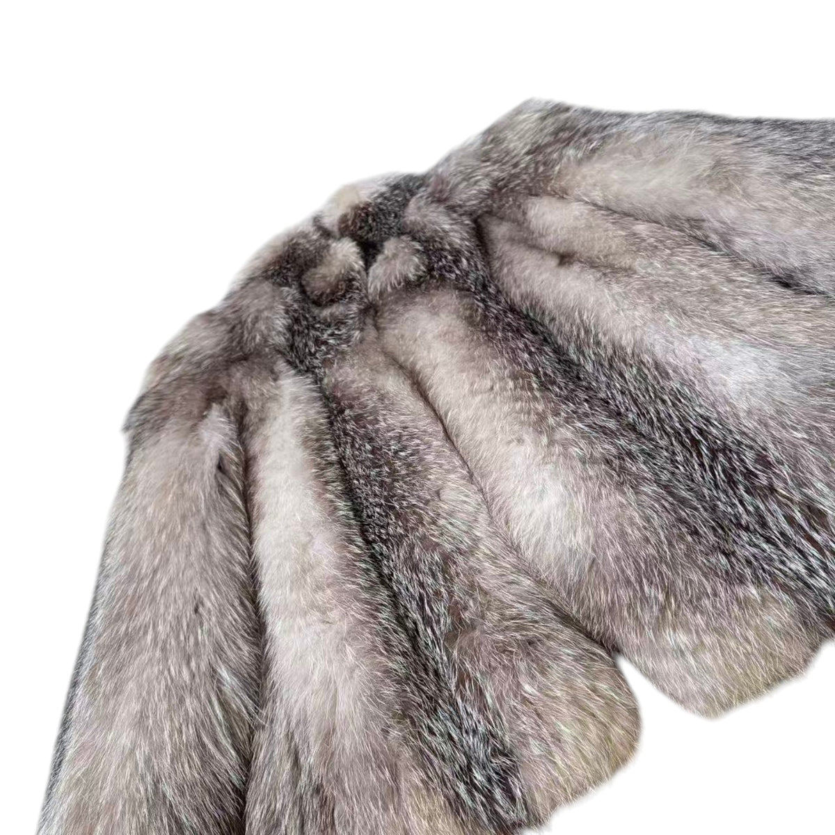 DELUXE FUR SILVER FOX REAL FUR COAT RARE DESIGN BEAUTIFUL LINING SIZE L JAPAN