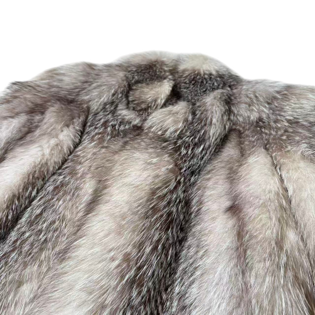 DELUXE FUR SILVER FOX REAL FUR COAT RARE DESIGN BEAUTIFUL LINING SIZE L JAPAN