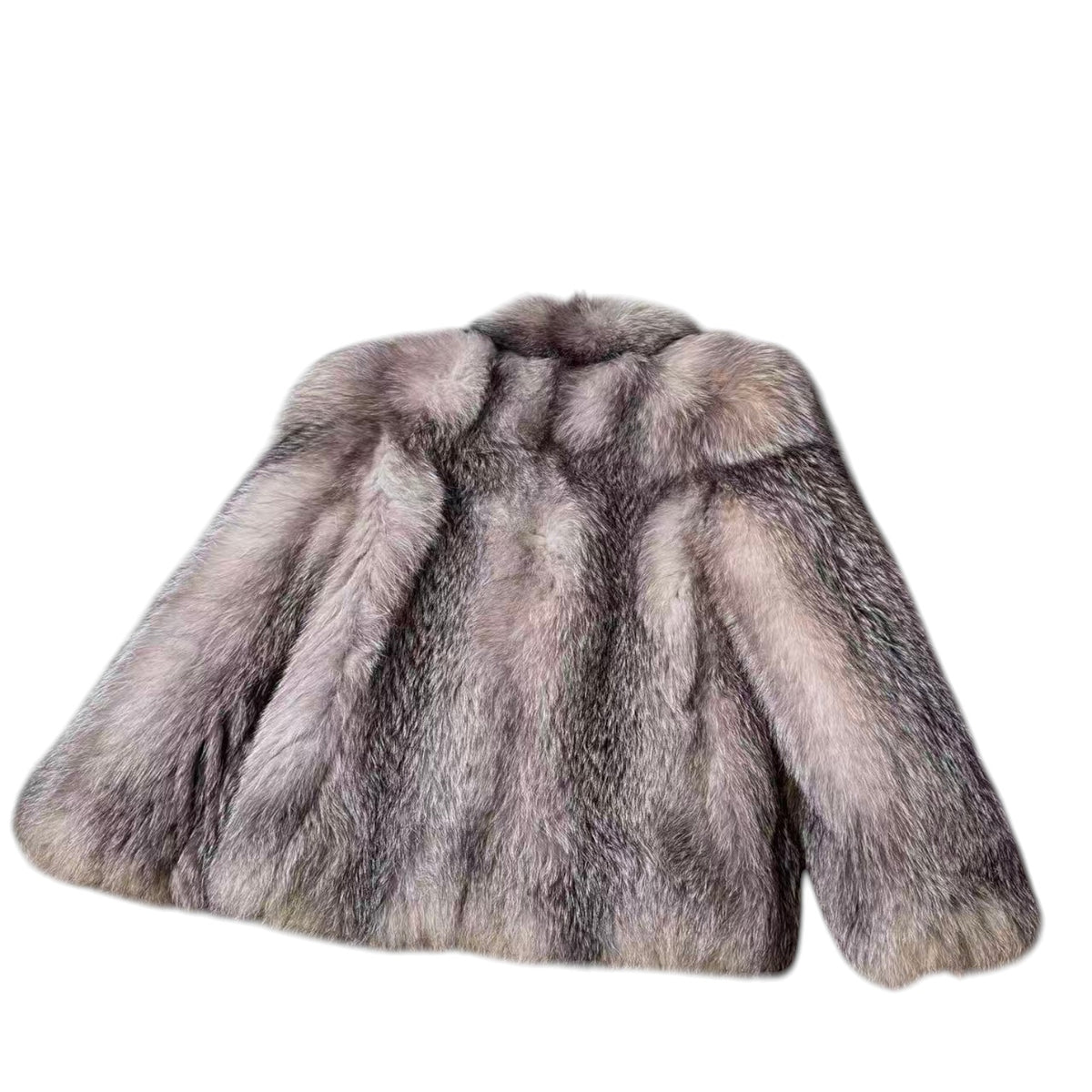 DELUXE FUR SILVER FOX REAL FUR COAT RARE DESIGN BEAUTIFUL LINING SIZE L JAPAN