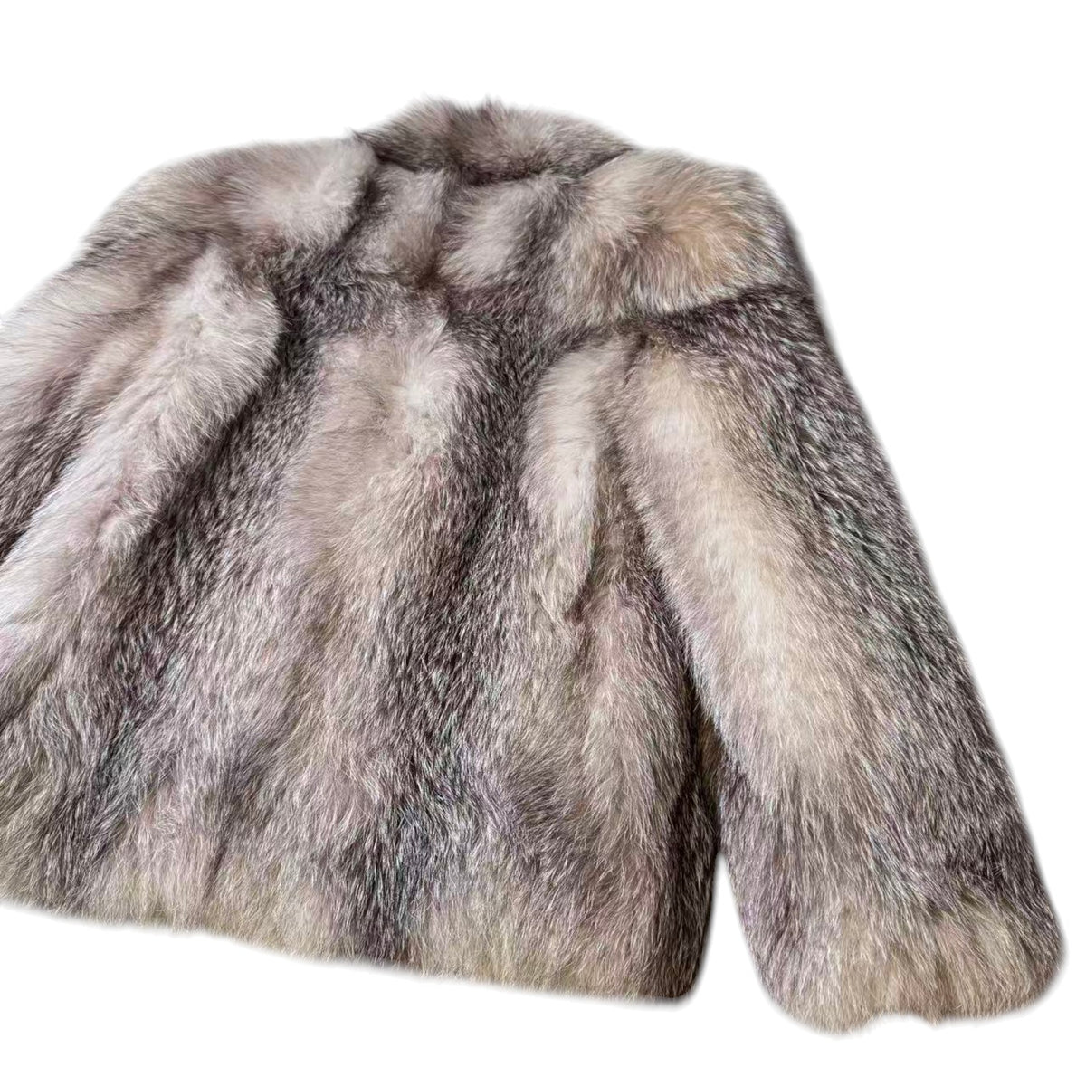 DELUXE FUR SILVER FOX REAL FUR COAT RARE DESIGN BEAUTIFUL LINING SIZE L JAPAN
