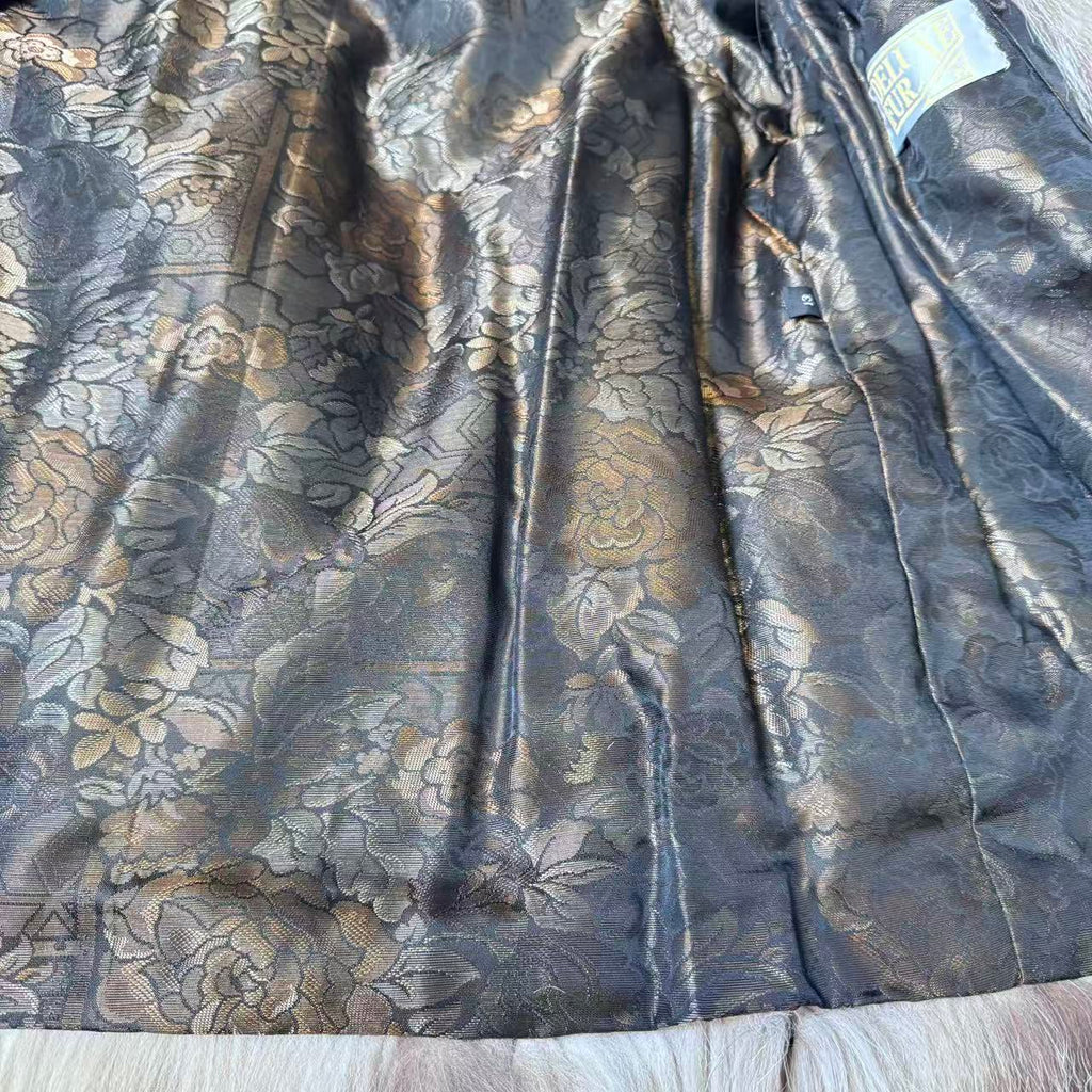 DELUXE FUR SILVER FOX REAL FUR COAT RARE DESIGN BEAUTIFUL LINING SIZE L JAPAN