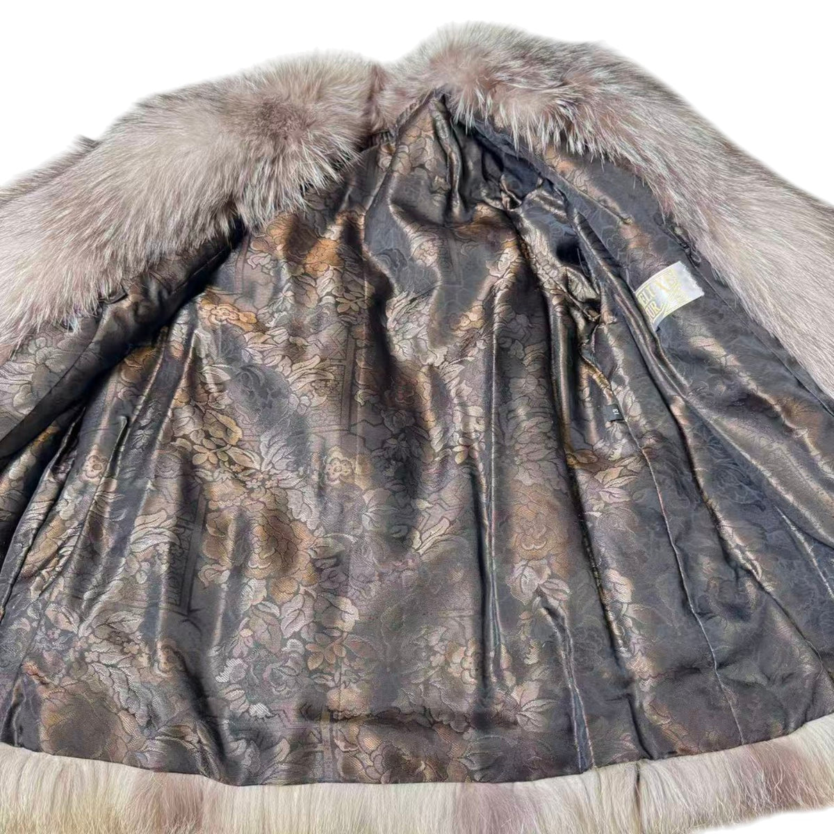 DELUXE FUR SILVER FOX REAL FUR COAT RARE DESIGN BEAUTIFUL LINING SIZE L JAPAN