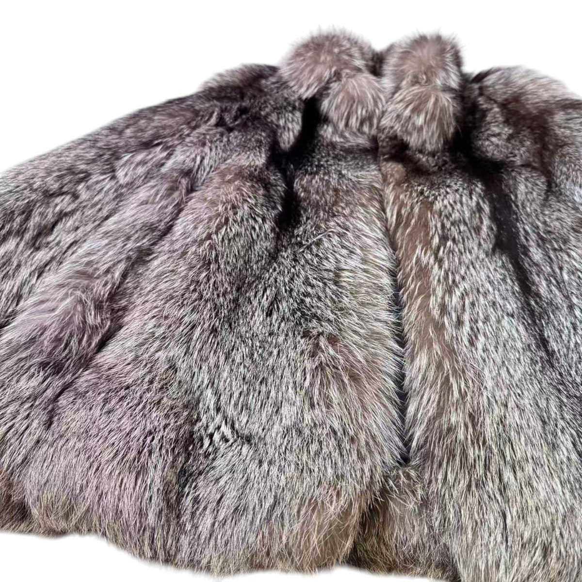 SILVER FOX REAL FUR COAT JACKET VOLUMINOUS THICK WARM SIZE L FROM JAPAN