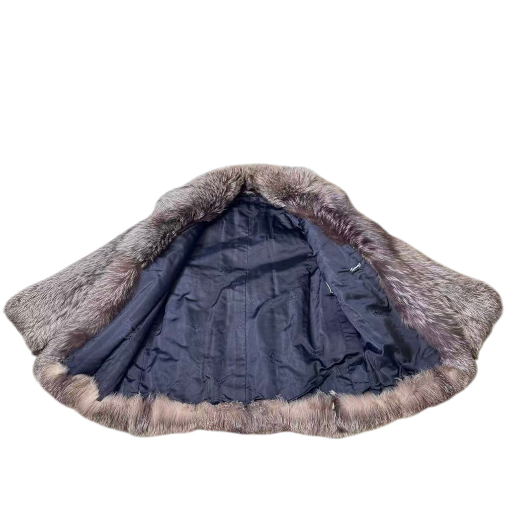 SILVER FOX REAL FUR COAT JACKET VOLUMINOUS THICK WARM SIZE L FROM JAPAN