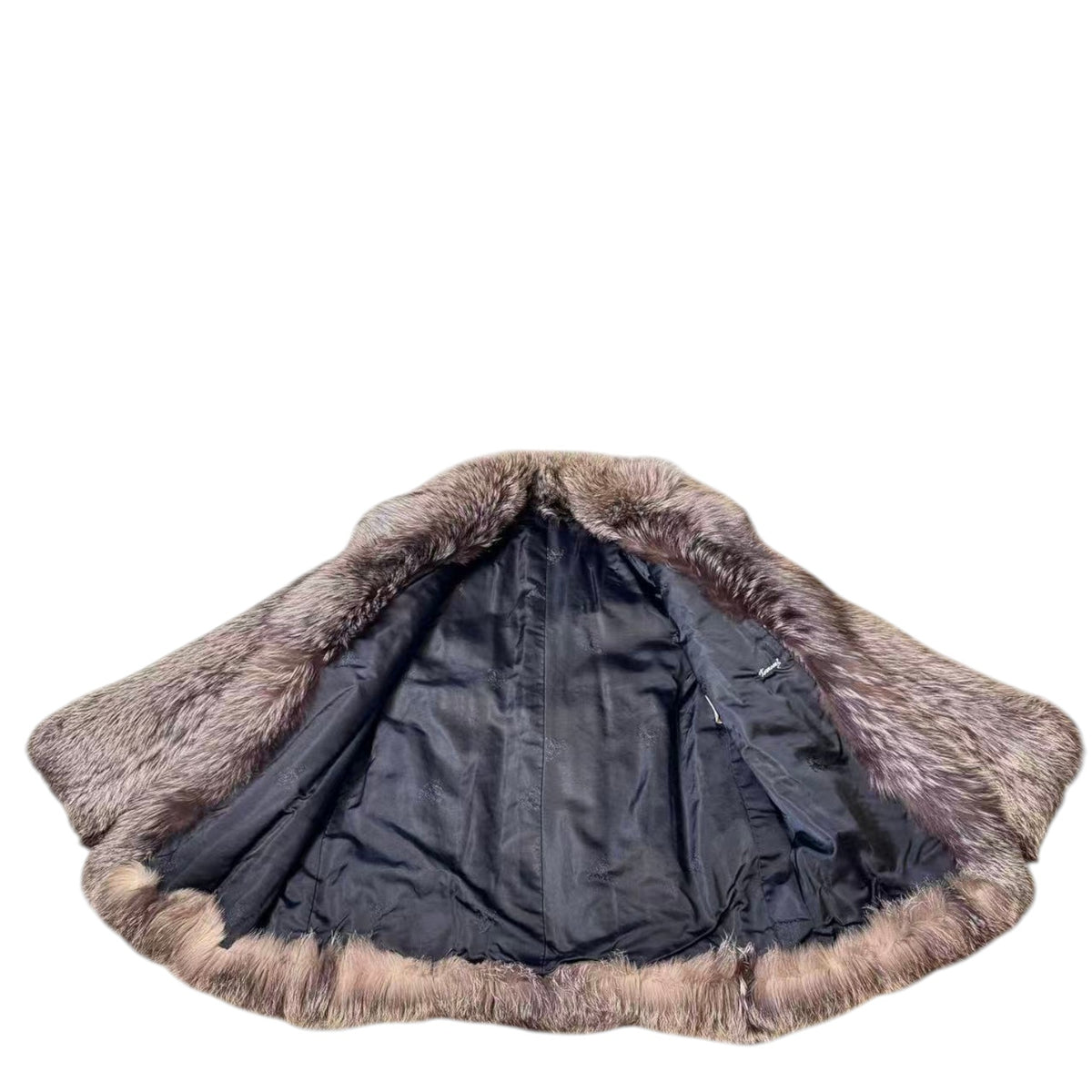 SILVER FOX REAL FUR COAT JACKET VOLUMINOUS THICK WARM SIZE L FROM JAPAN