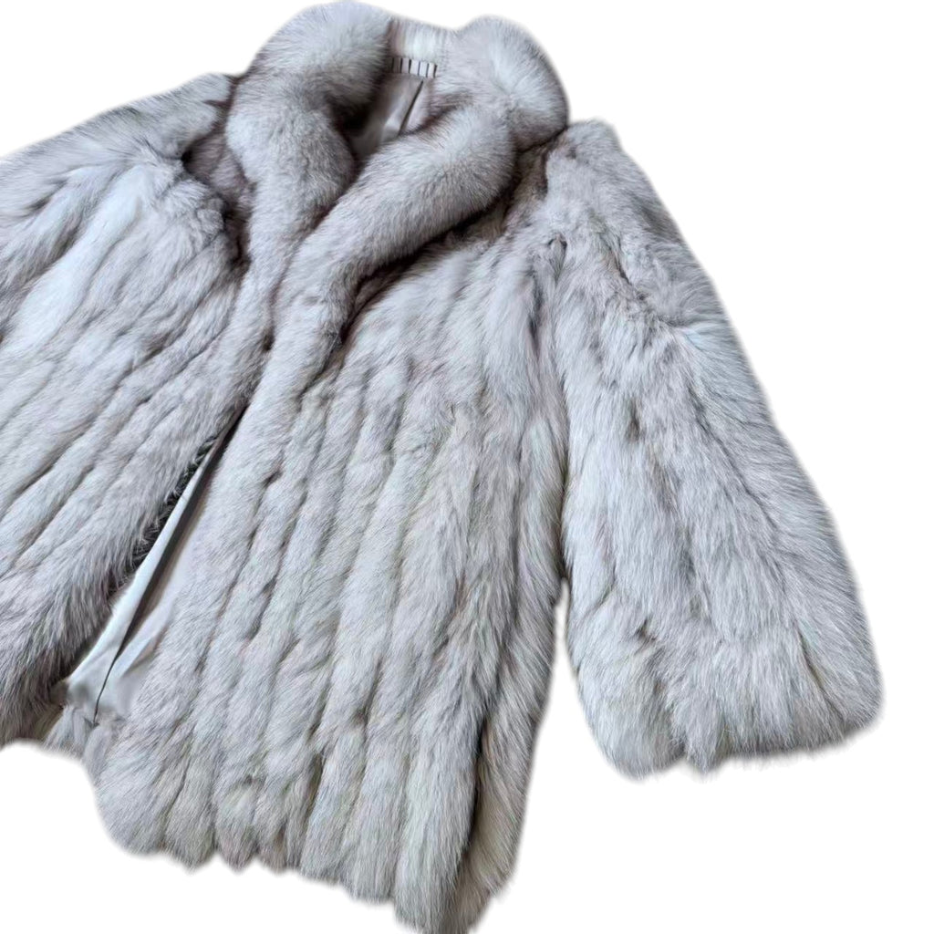 FOX REAL FUR COAT JACKET ELEGANT WARM SIZE M FROM JAPAN
