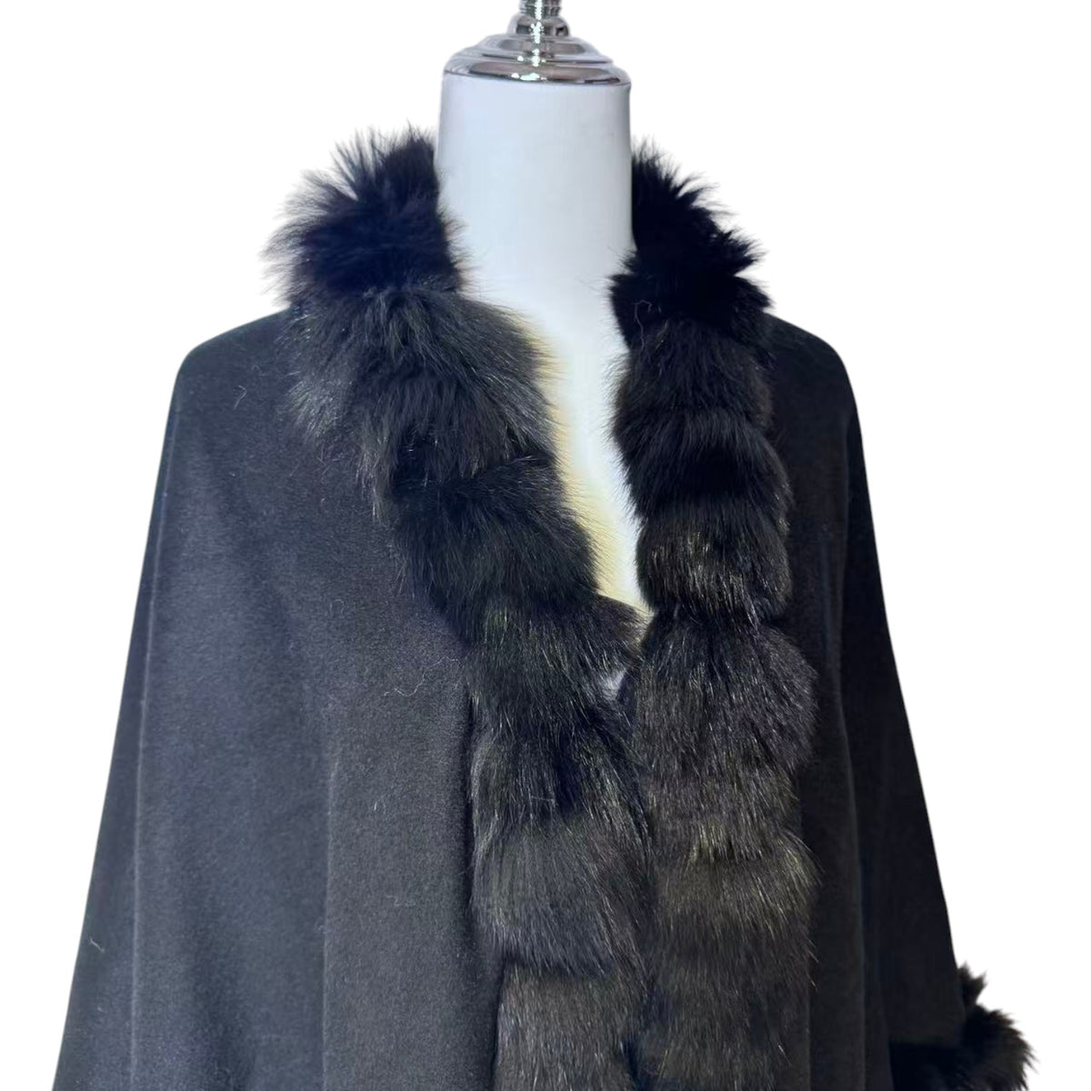 NOA-GE RARE CASHMERE CAPE BLUE FOX FUR COLLAR ELEGANT DESIGN FROM JAPAN