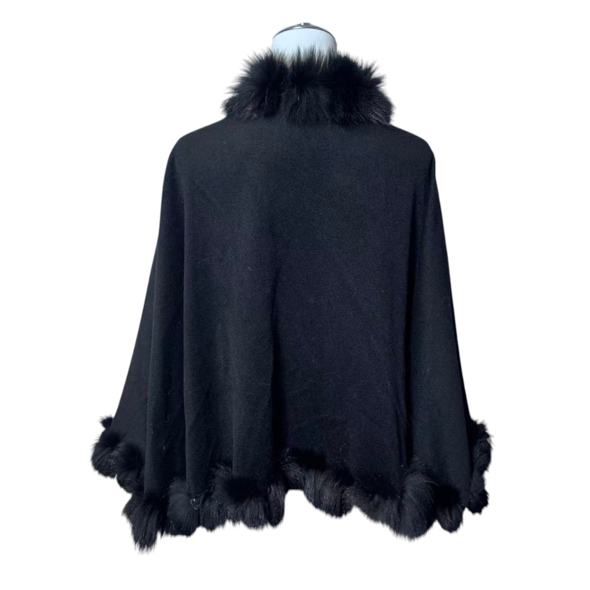 NOA-GE RARE CASHMERE CAPE BLUE FOX FUR COLLAR ELEGANT DESIGN FROM JAPAN