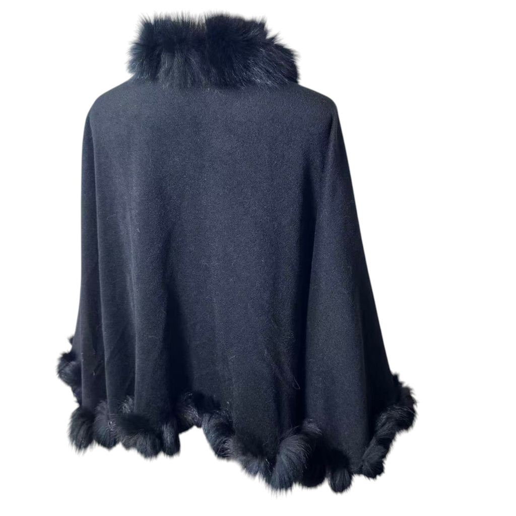 NOA-GE RARE CASHMERE CAPE BLUE FOX FUR COLLAR ELEGANT DESIGN FROM JAPAN