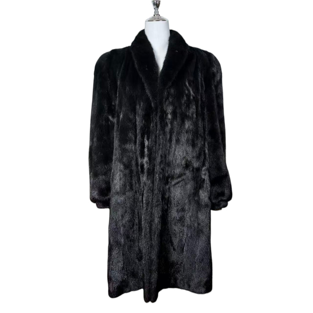 BELLE VISION SAGA MINK REAL FUR COAT LONG JACKET BLACK SIZE XL