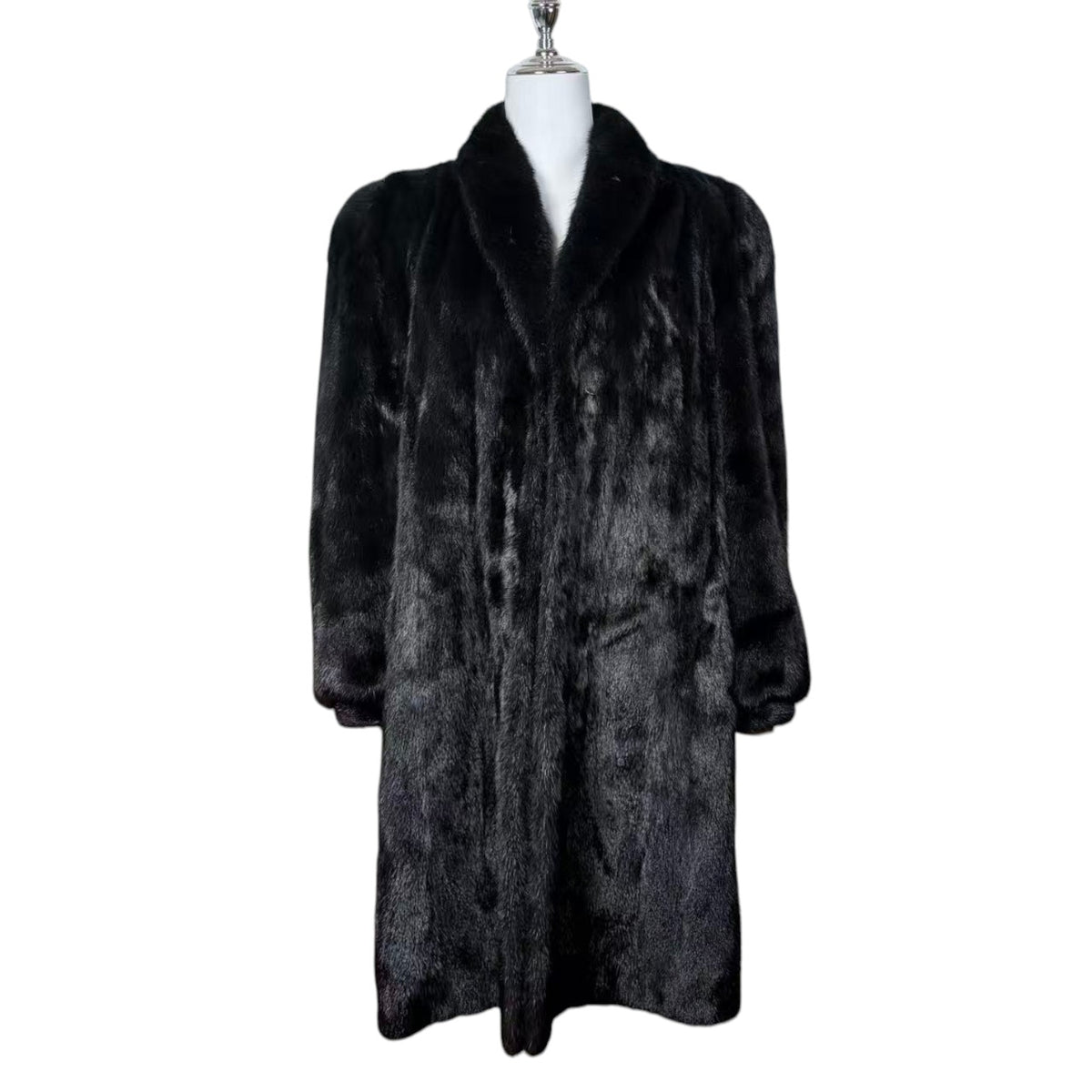 BELLE VISION SAGA MINK REAL FUR COAT LONG JACKET BLACK SIZE XL